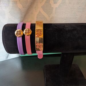 Rustic Cuff Gold, Pink and Purple Silicone Bracelet Set with Elegant Design
